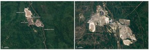 Satellite image comparing Athabasca Region in 1984 and 2011