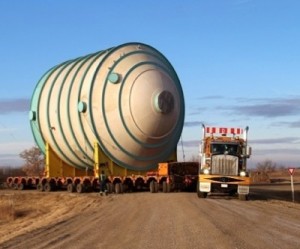 Heavy equipment on the move to potash mine in Canada