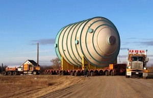 Heavy equipment on the move to potash mine in Canada