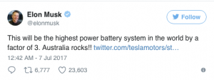 Tesla to build world’s largest lithium-ion battery in Australia
