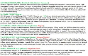 Velocity Minerals - exciting gold play in Bulgaria - team