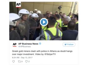 Greece to grant permits for Eldorado after miners clash with police during protest