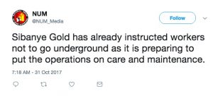 More than 2,000 miners sacked at Sibanye’s Cooke gold mine