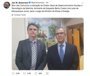 Navy admiral named Brazil’s mining and energy minister