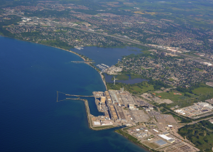 Aerial view of nuclear plant near Pickering, Ontario