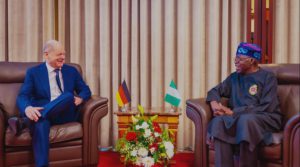 Germany's Chancellor, Olaf Scholz, and Nigeria's President, Bola Tinubu, meeting in Abuja on Oct. 29, 2023.